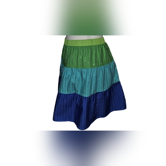 Queen of Sparkles Skort Green Blue Rhinestone Striped Festival Pull-On Sz S - Picture 5 of 12